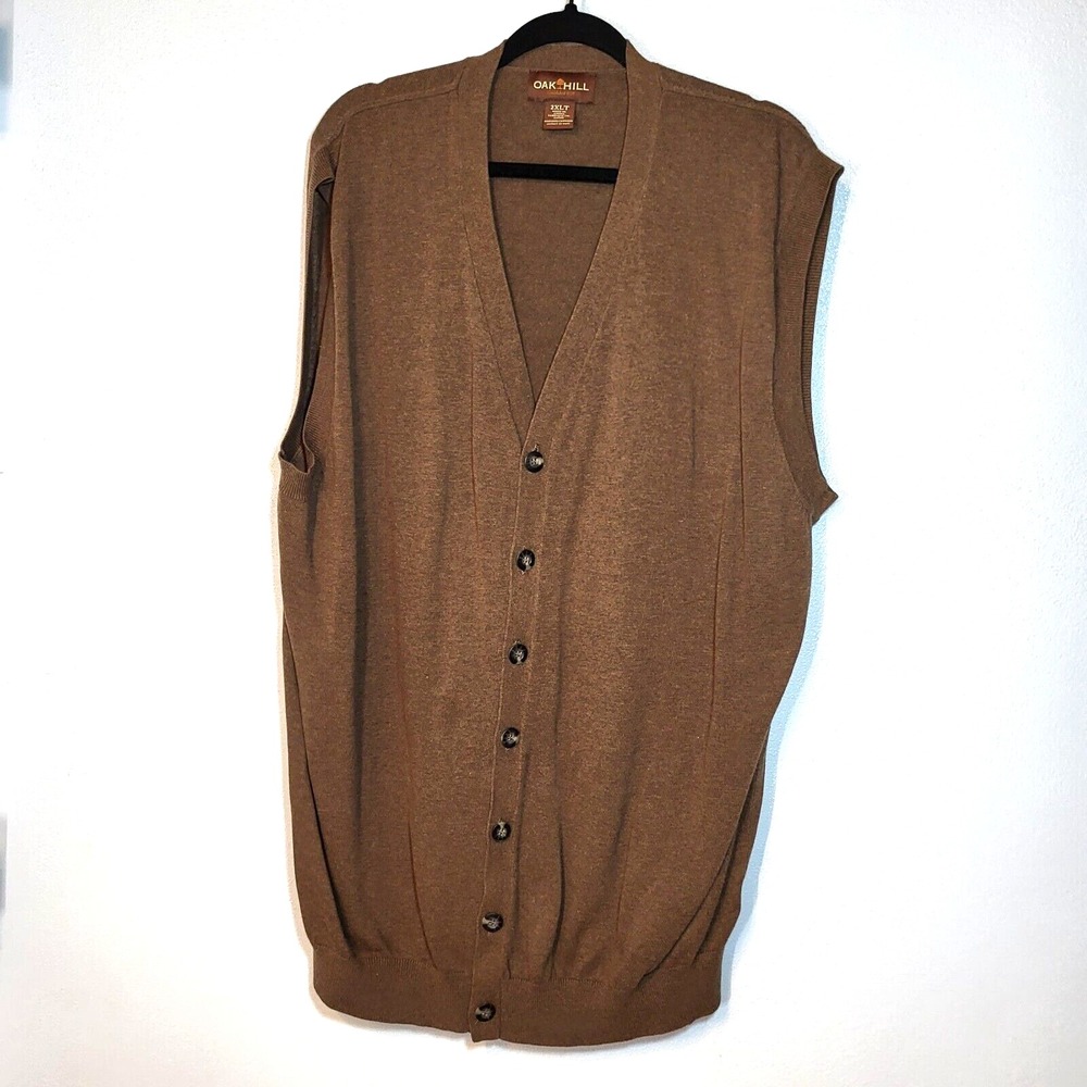 Oak Hill Mens Sable Brown‎ Button Front VNeck Sleeveless Cotton Sweater 2XLT